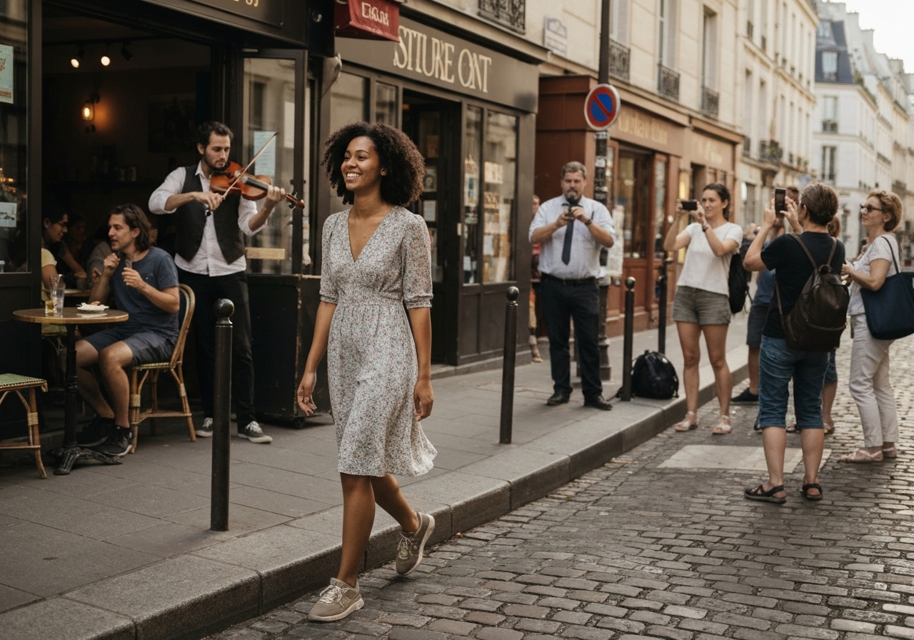 Casual street photography moment in Paris, France, capturing genuine local atmosphere