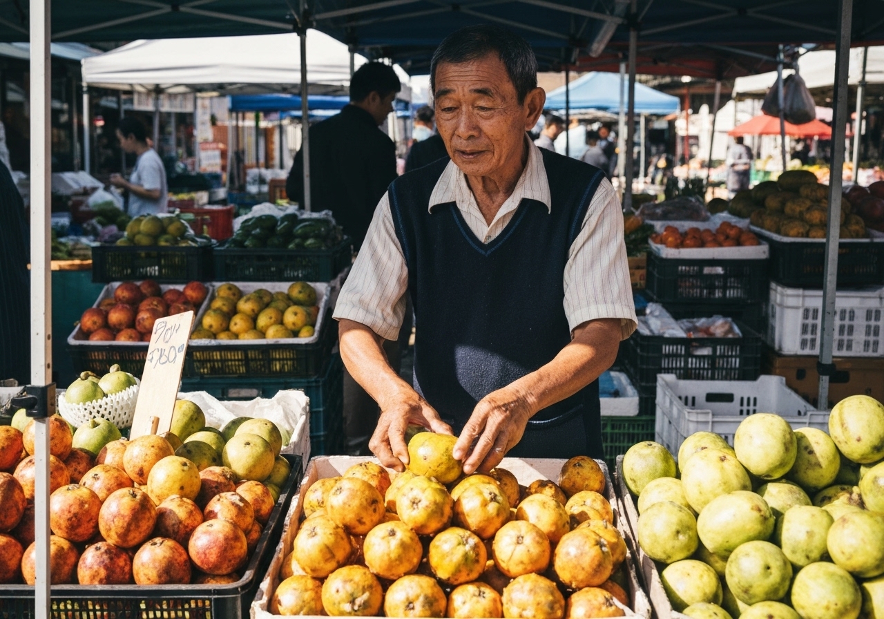 A spontaneous, close-up shot at the Saint-Ouen flea market at night, capturing the warm glow of string lights overhead reflecting off the polished wood of an antique vendor's stall. The image is slightly crooked, with a shallow depth of field and other market-goers blurred in the background, creating a sense of lively atmosphere