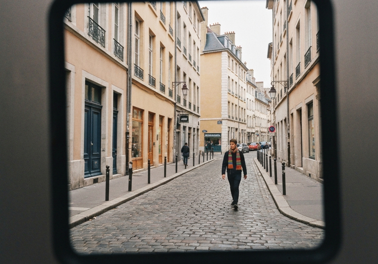 Natural travel moment in Lyon, France, taken with smartphone, imperfect framing