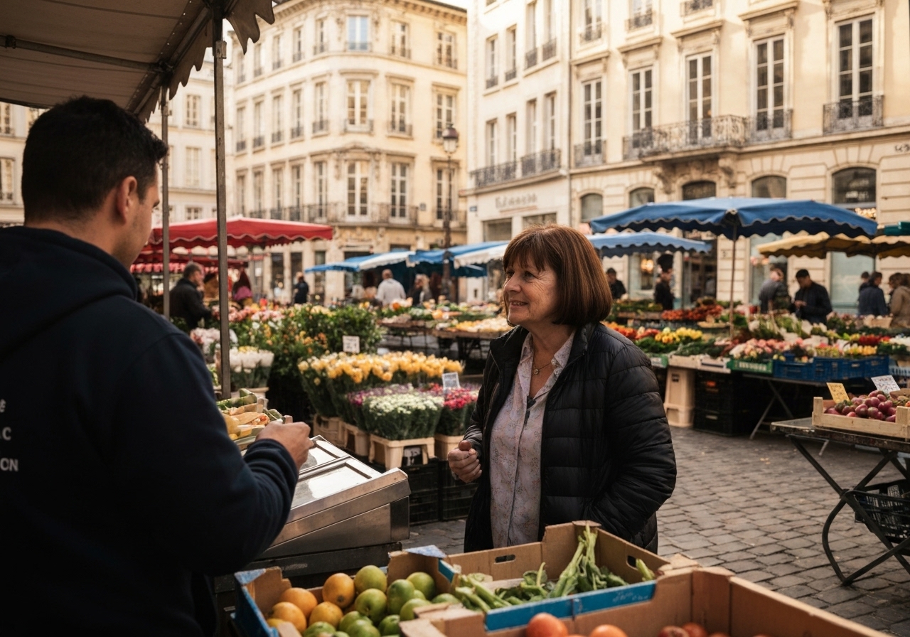 Casual street photography moment in Lyon, France, capturing genuine local atmosphere