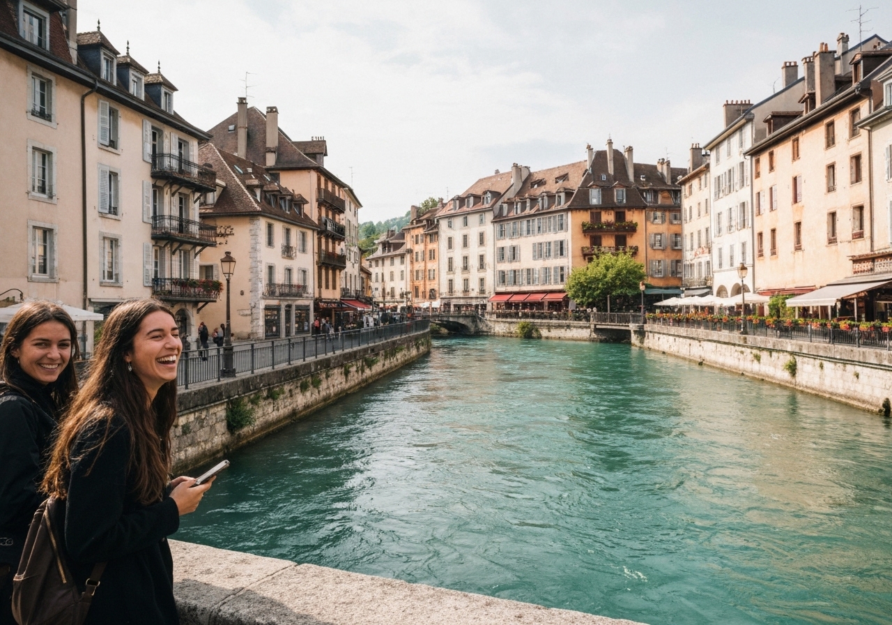 Spontaneous smartphone photo of daily life in Annecy, France, authentic and unposed