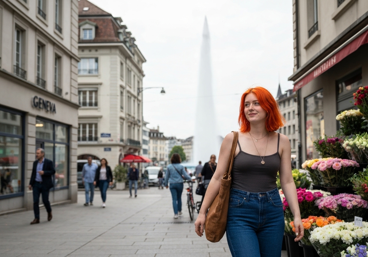 Casual street photography moment in Geneva, Switzerland, capturing genuine local atmosphere