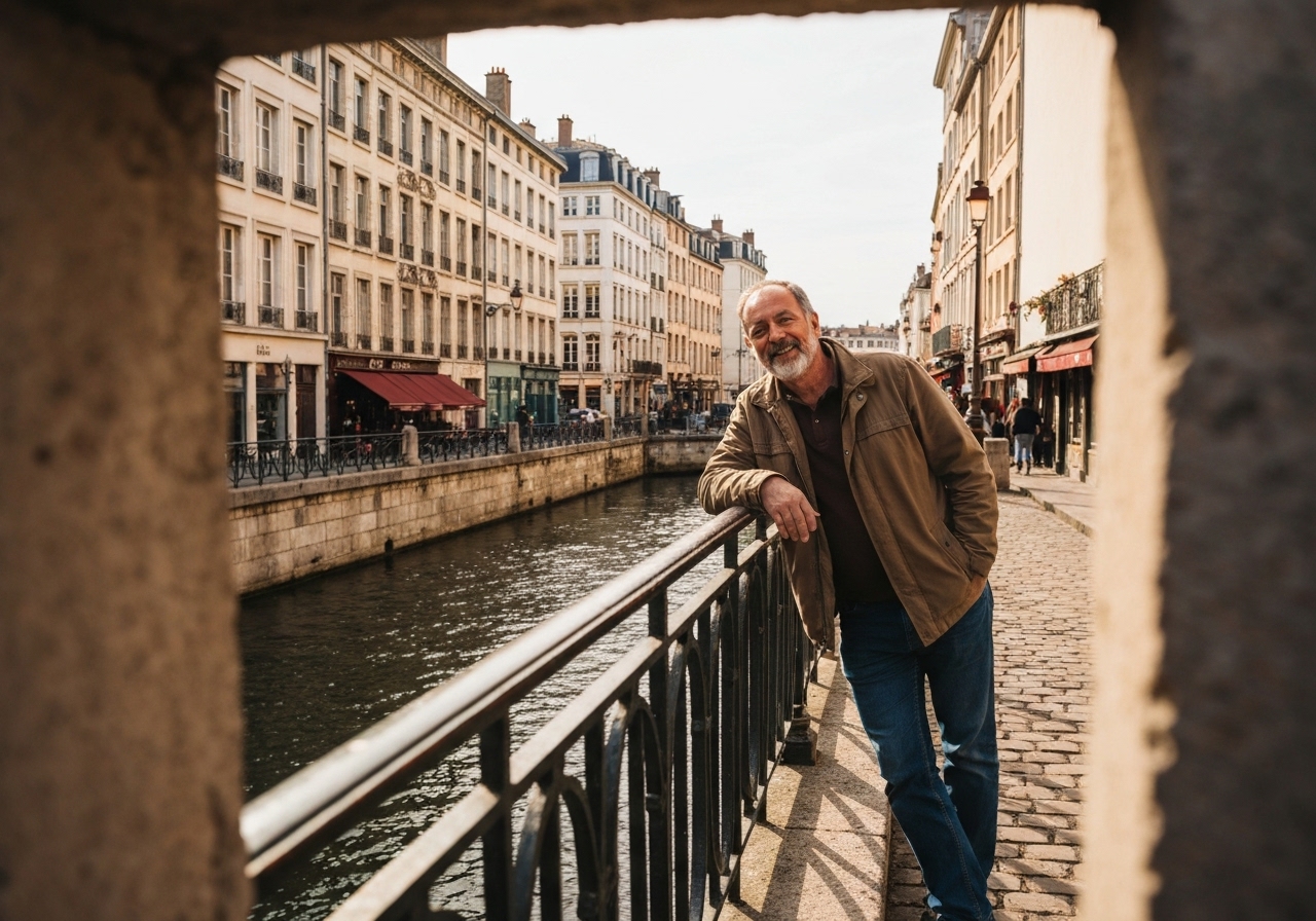 Natural travel moment in Lyon, France, taken with smartphone, imperfect framing