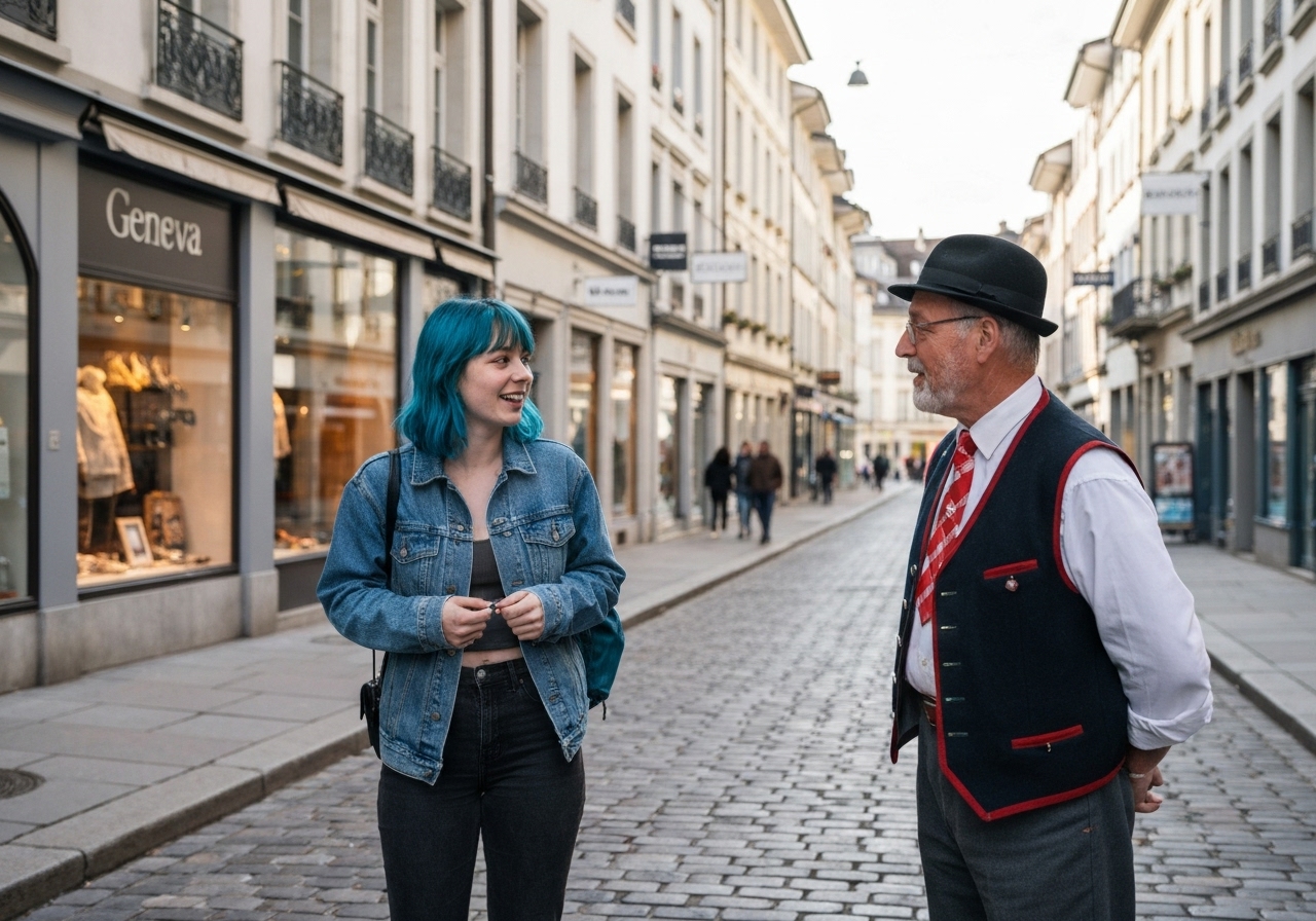 Casual street photography moment in Geneva, Switzerland, capturing genuine local atmosphere