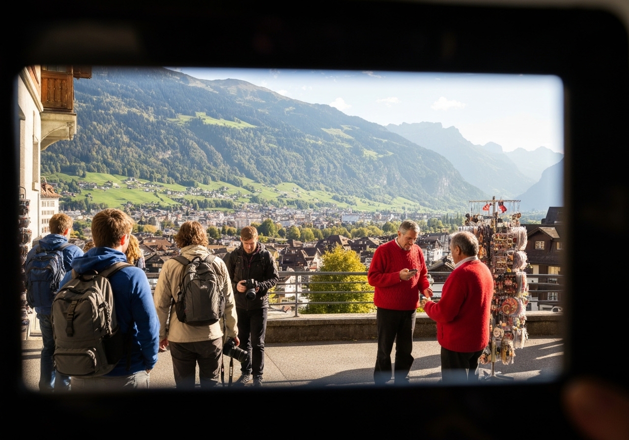 Natural travel moment in Interlaken, Switzerland, taken with smartphone, imperfect framing