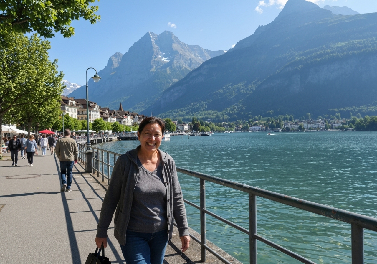 Spontaneous smartphone photo of daily life in Interlaken, Switzerland, authentic and unposed