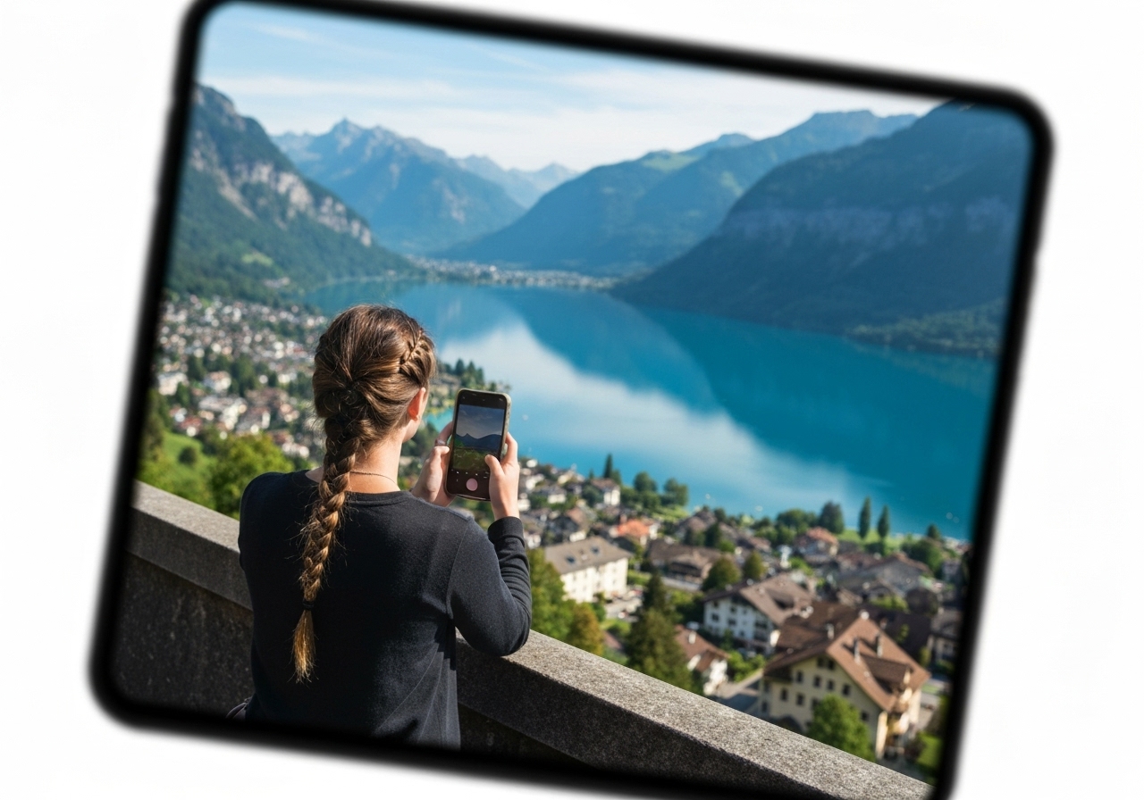 Natural travel moment in Interlaken, Switzerland, taken with smartphone, imperfect framing