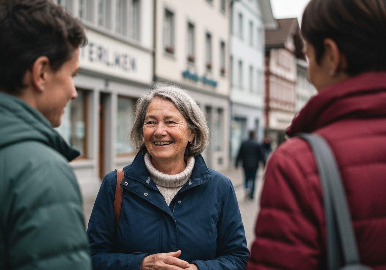 Casual street photography moment in Interlaken, Switzerland, capturing genuine local atmosphere