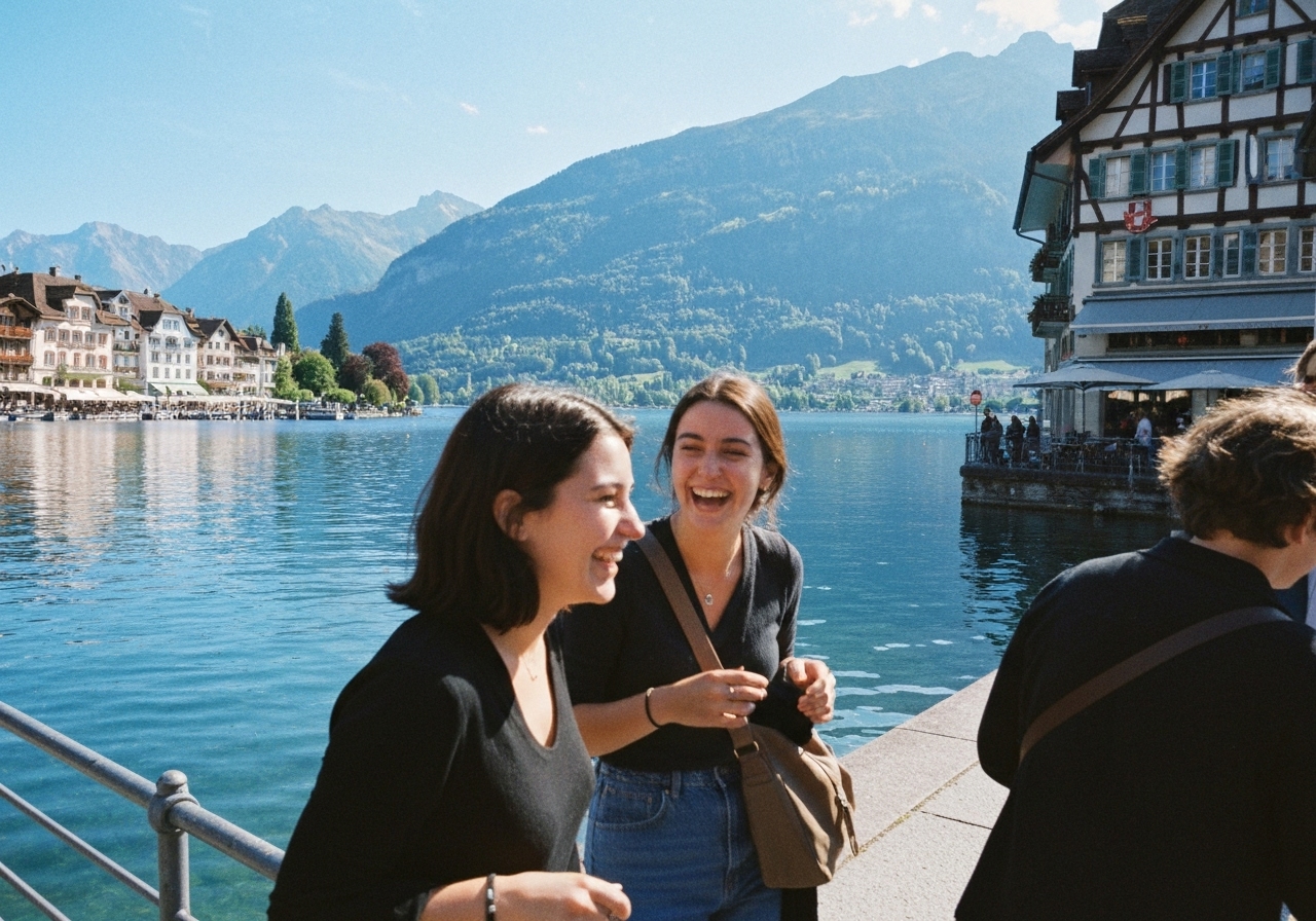 Spontaneous smartphone photo of daily life in Interlaken, Switzerland, authentic and unposed