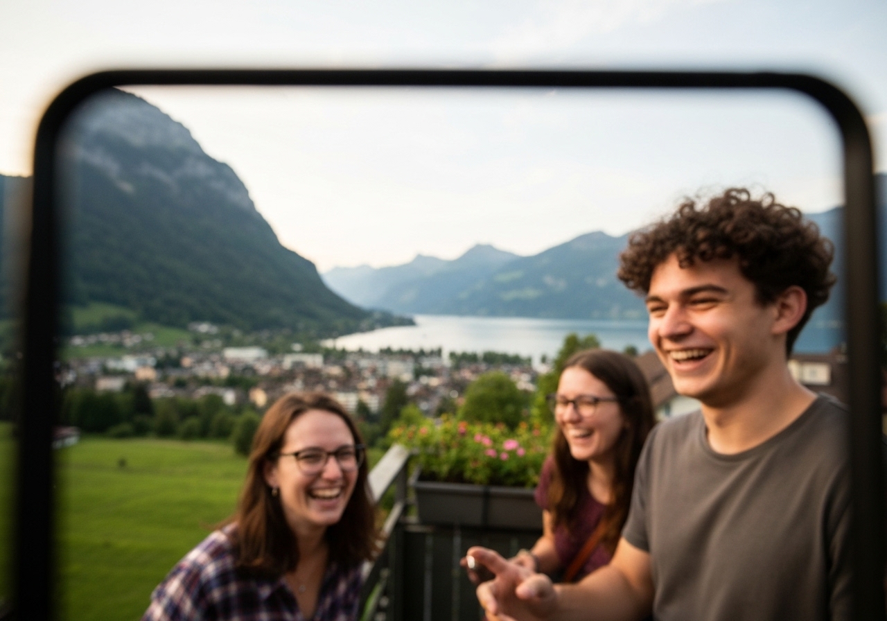 Natural travel moment in Interlaken, Switzerland, taken with smartphone, imperfect framing