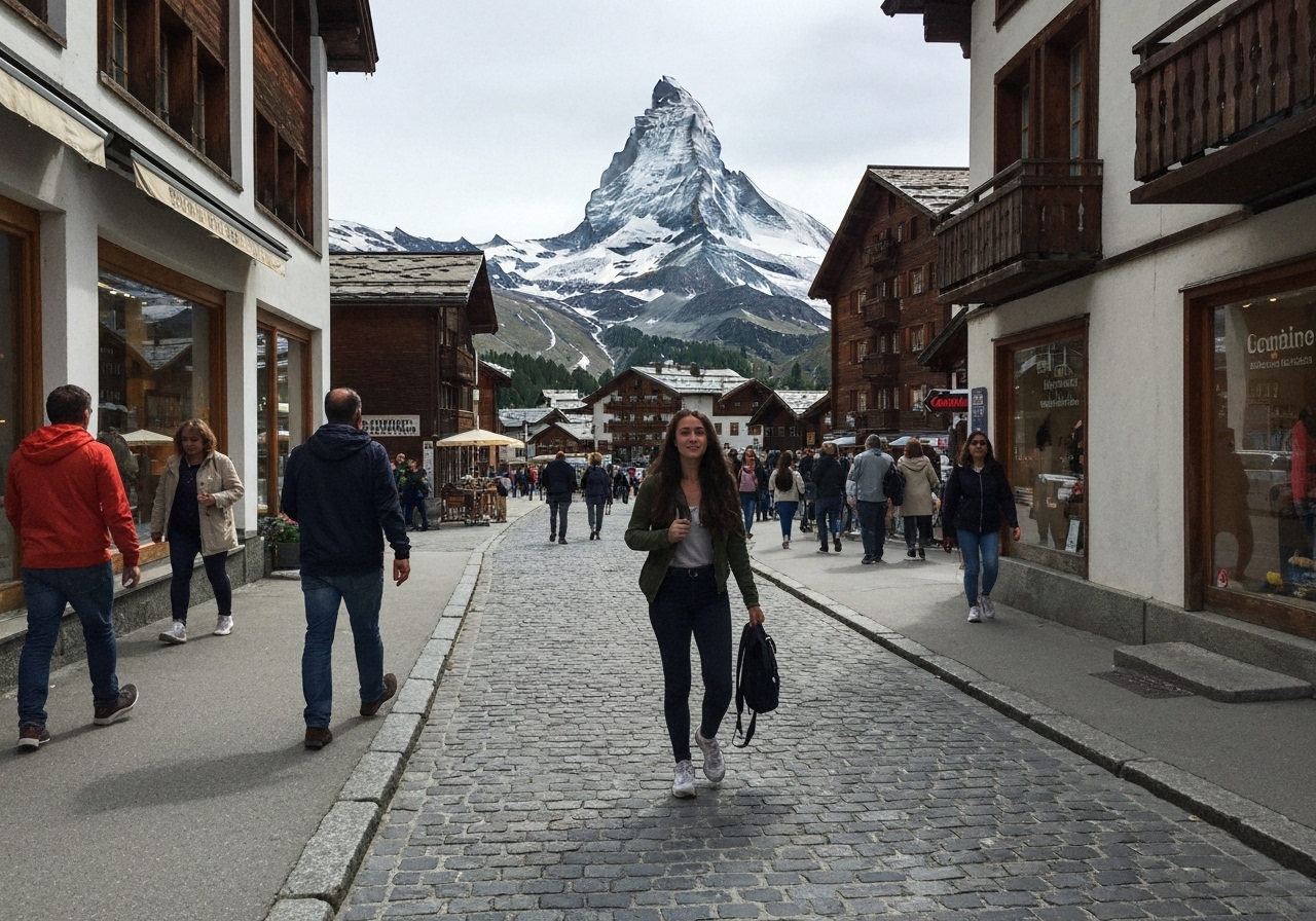 Spontaneous smartphone photo of daily life in Zermatt, Switzerland, authentic and unposed
