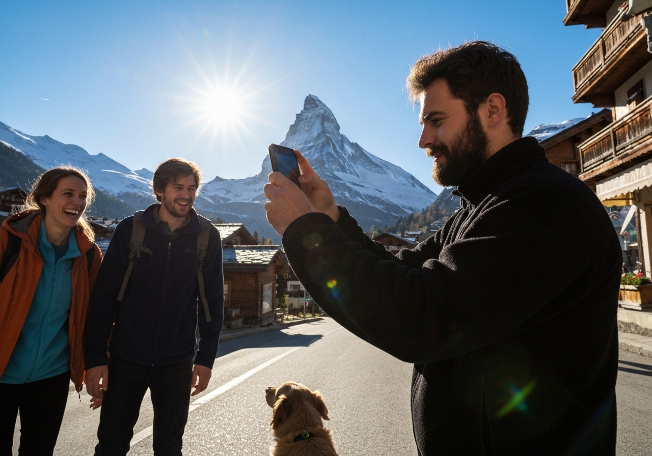 Spontaneous smartphone photo of daily life in Zermatt, Switzerland, authentic and unposed