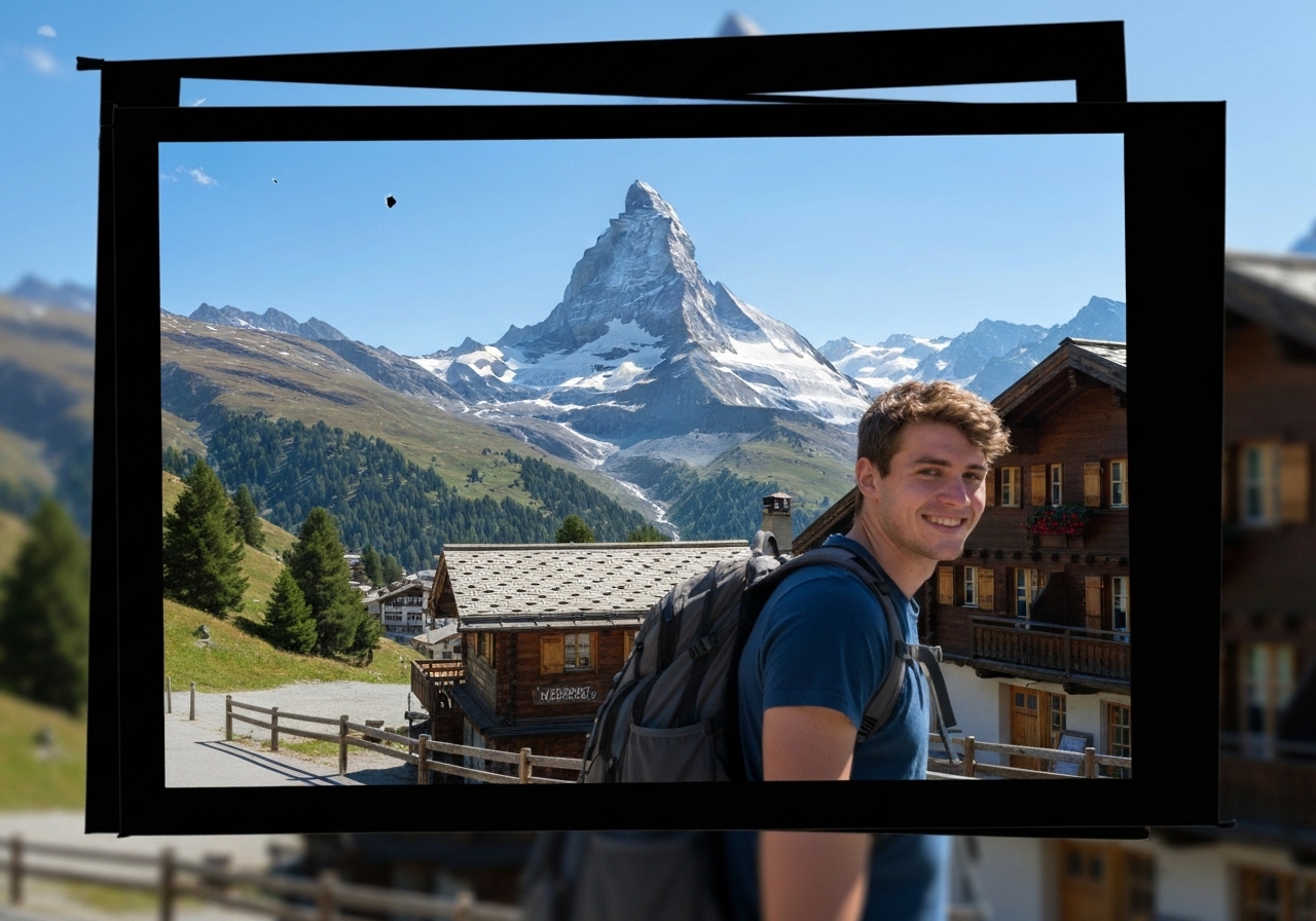 Natural travel moment in Zermatt, Switzerland, taken with smartphone, imperfect framing