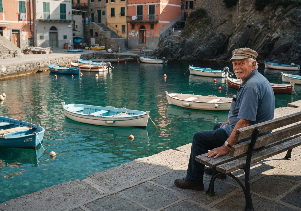 Casual street photography moment in Cinque Terre, Italy, capturing genuine local atmosphere