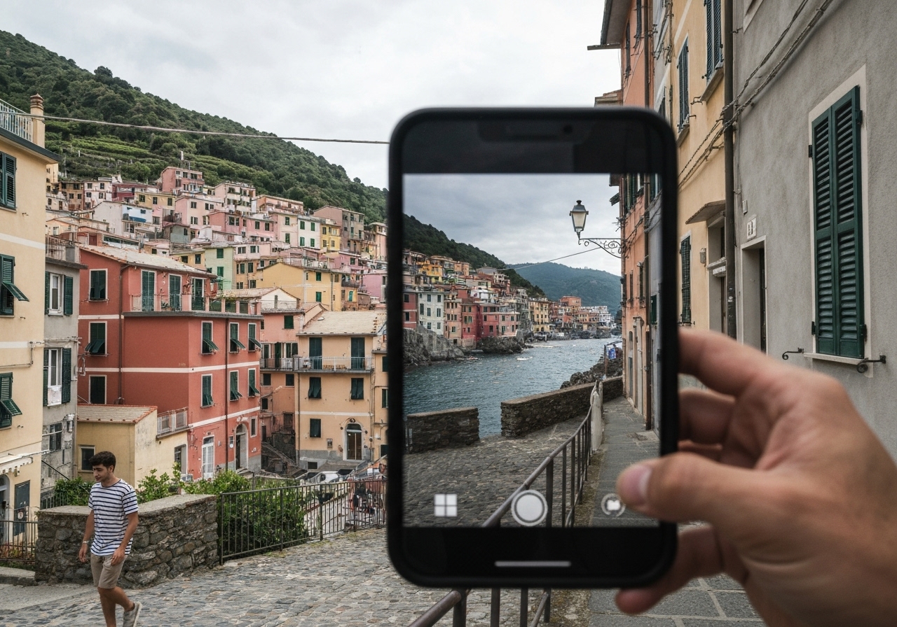 Natural travel moment in Cinque Terre, Italy, taken with smartphone, imperfect framing