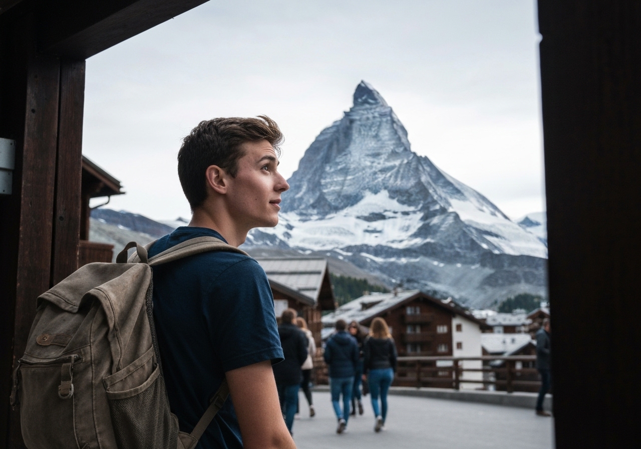 Natural travel moment in Zermatt, Switzerland, taken with smartphone, imperfect framing