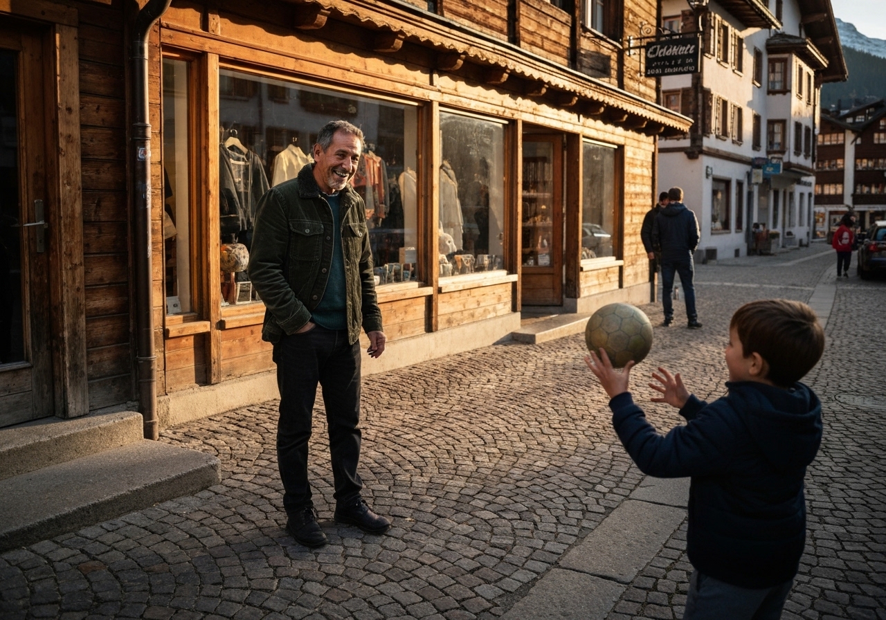 Casual street photography moment in Zermatt, Switzerland, capturing genuine local atmosphere