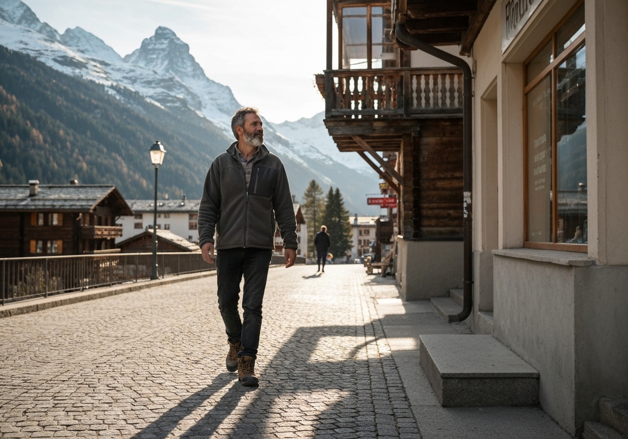 Casual street photography moment in Zermatt, Switzerland, capturing genuine local atmosphere