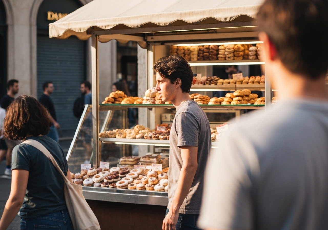 Natural travel moment in Milan, Italy, taken with smartphone, imperfect framing