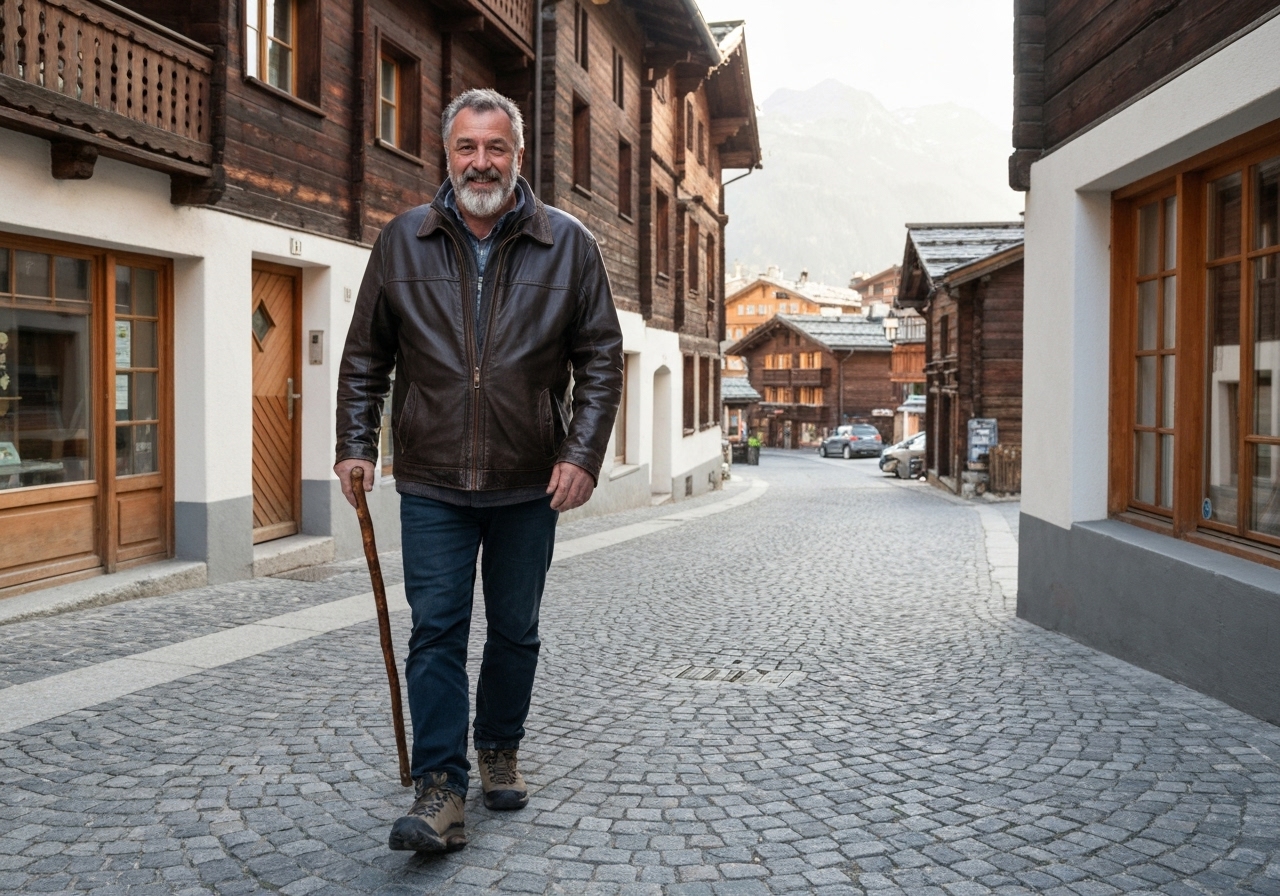 Casual street photography moment in Zermatt, Switzerland, capturing genuine local atmosphere