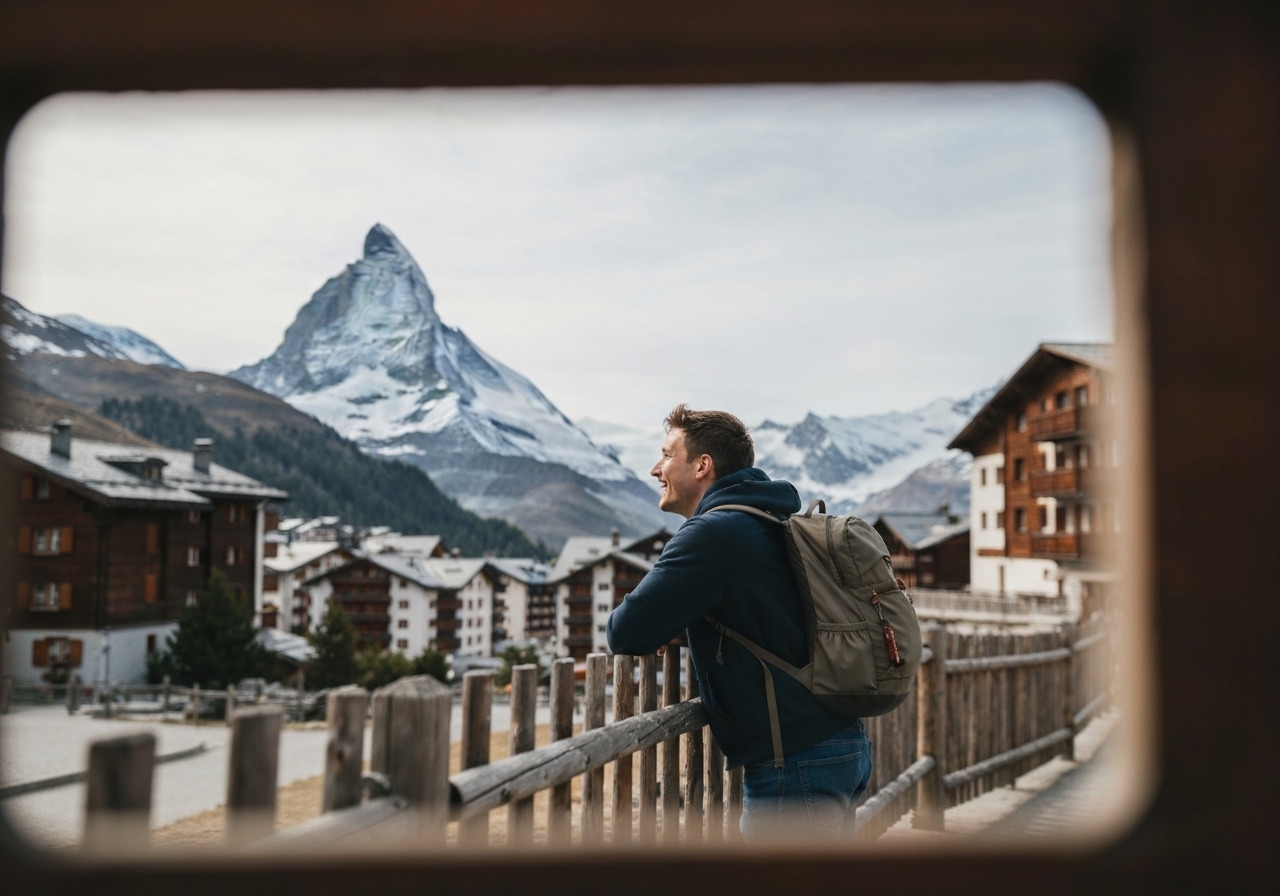 Natural travel moment in Zermatt, Switzerland, taken with smartphone, imperfect framing