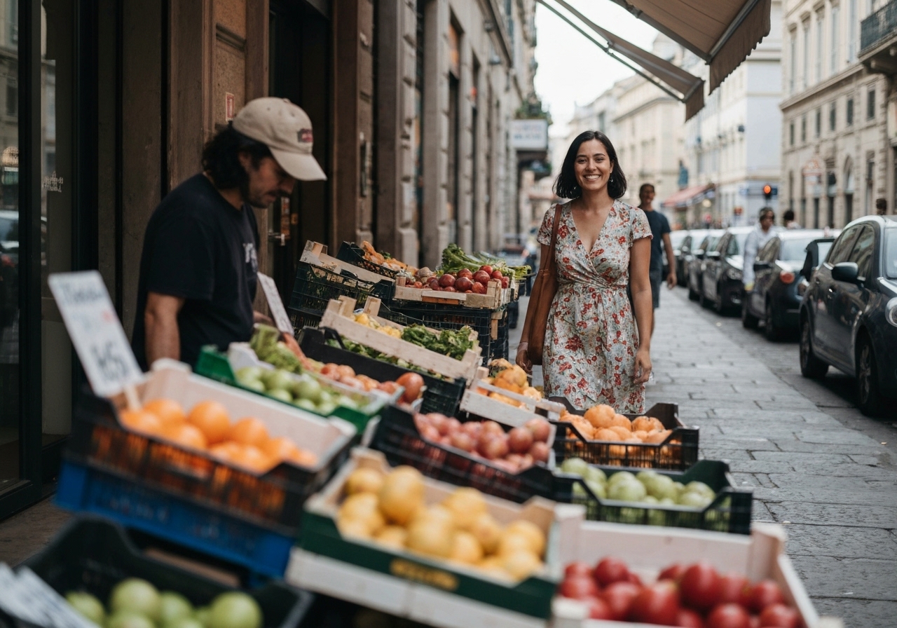 Natural travel moment in Milan, Italy, taken with smartphone, imperfect framing