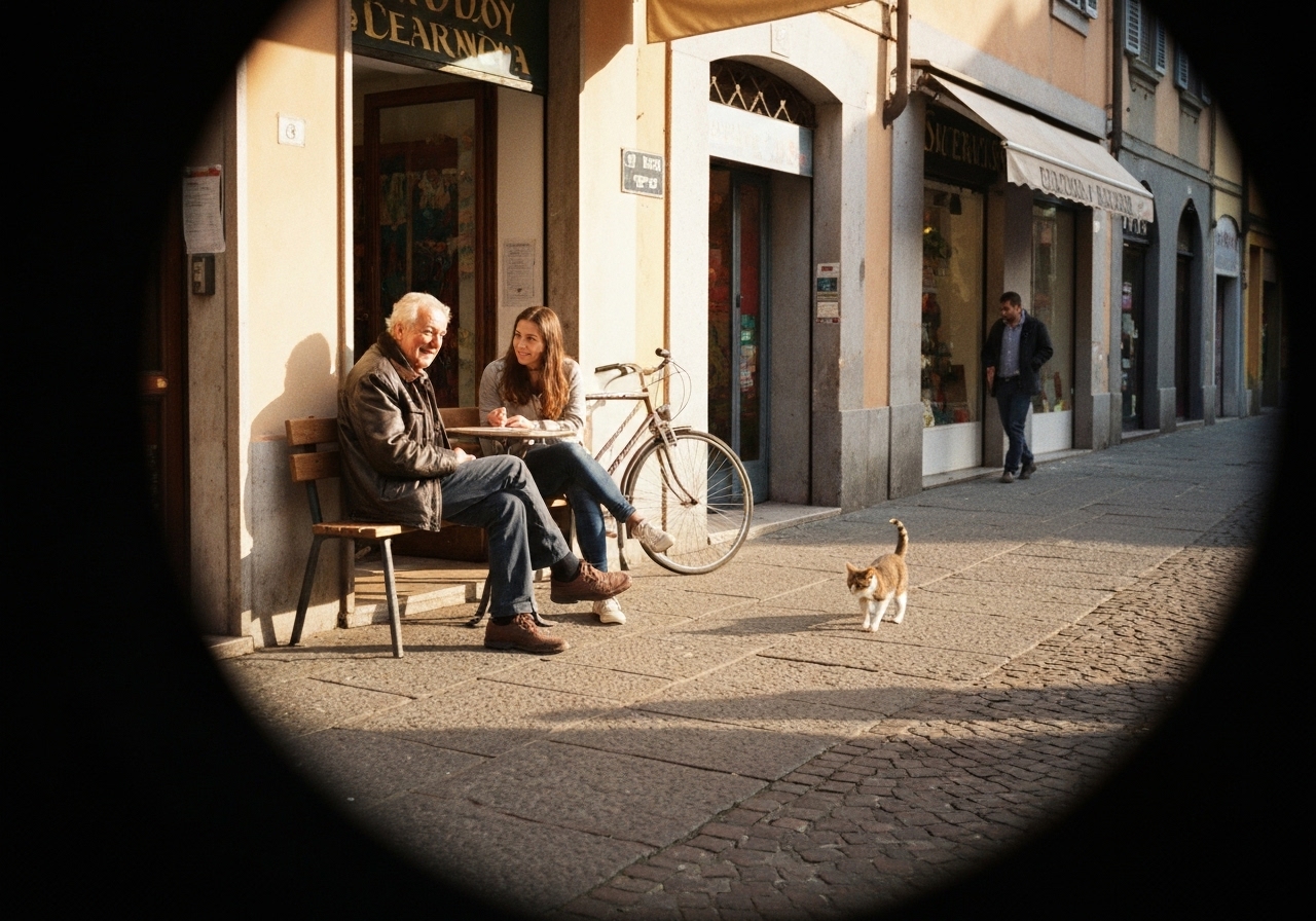 Spontaneous smartphone photo of daily life in Milan, Italy, authentic and unposed