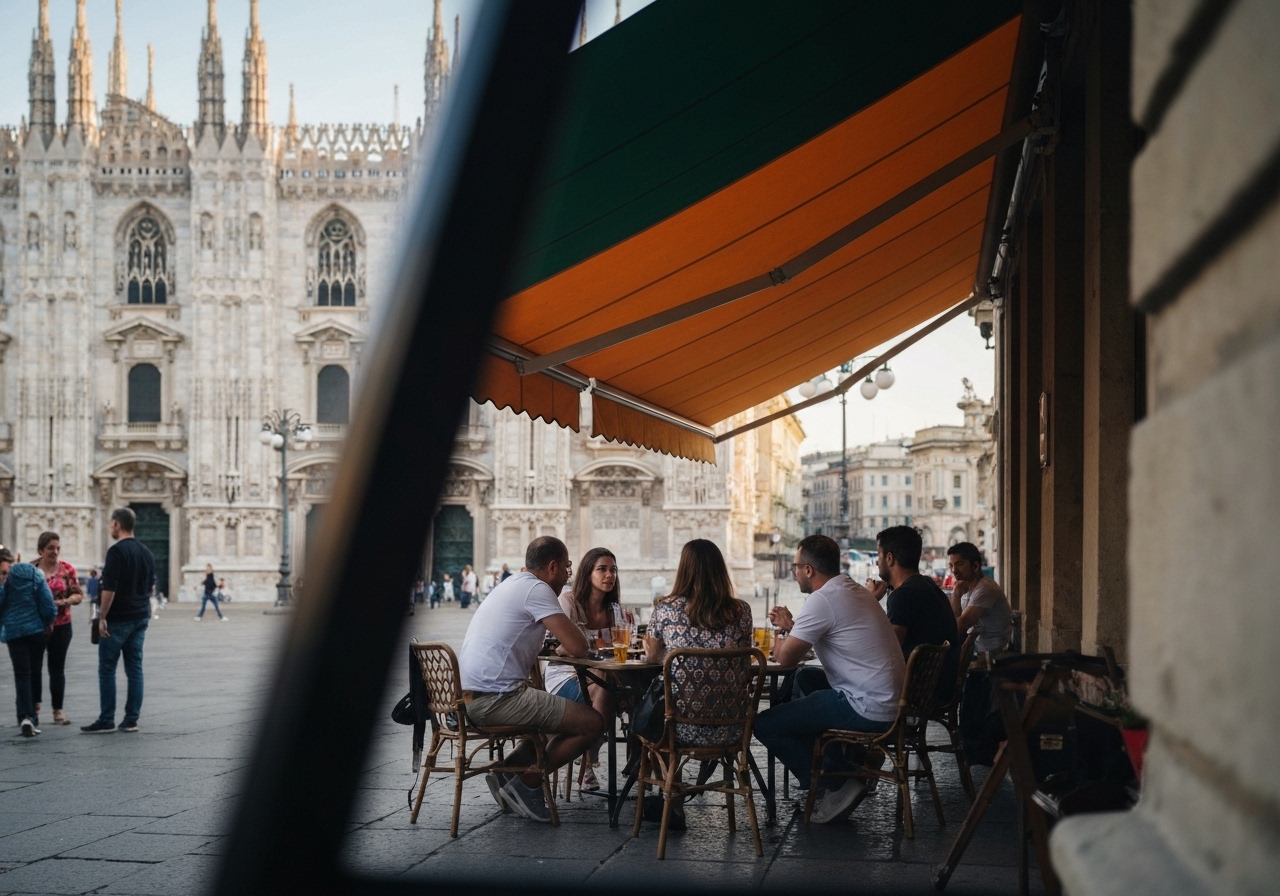 Natural travel moment in Milan, Italy, taken with smartphone, imperfect framing