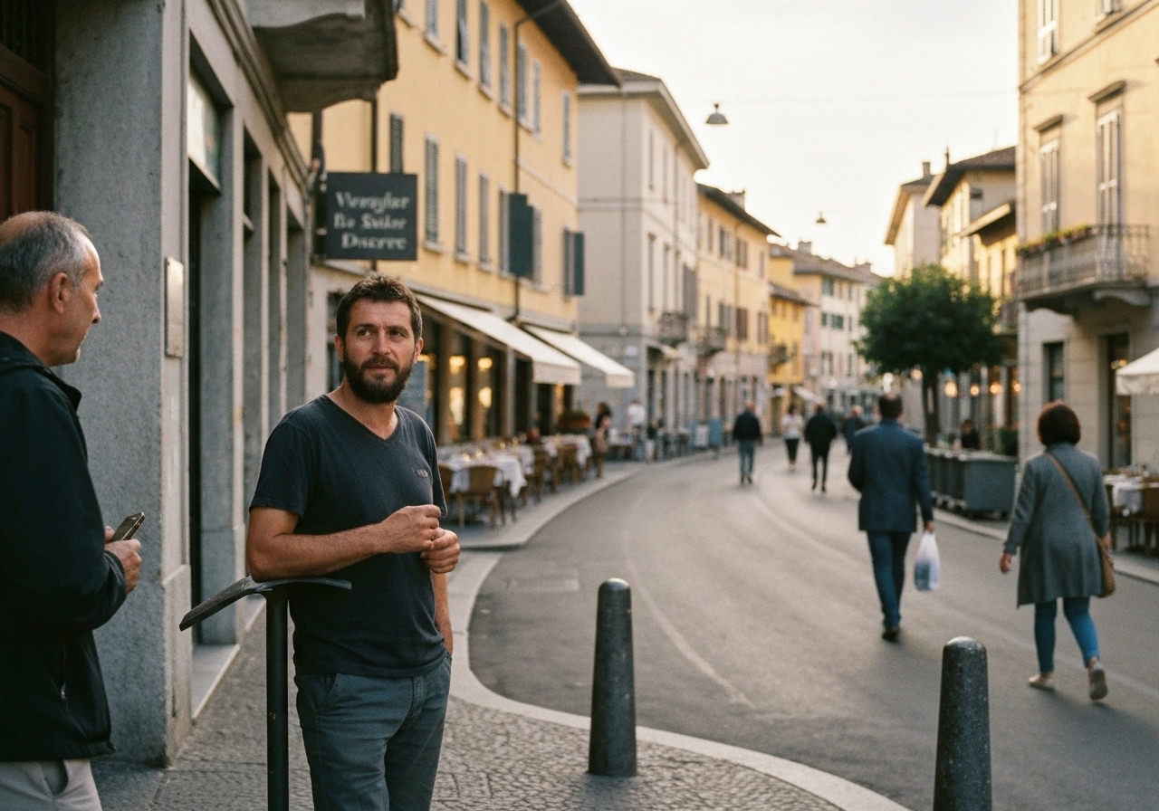 Casual street photography moment in Varenna, Italy, capturing genuine local atmosphere