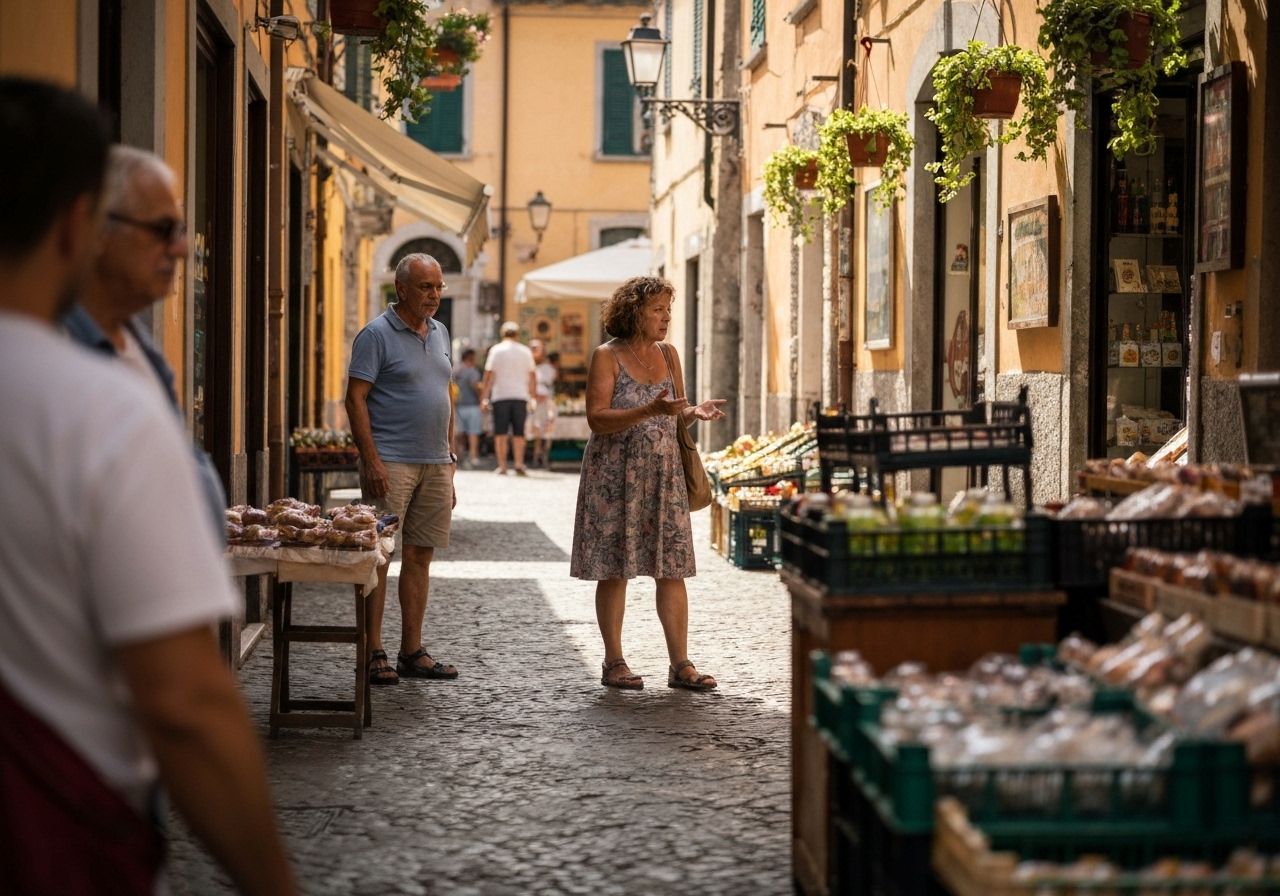 Casual street photography moment in Varenna, Italy, capturing genuine local atmosphere