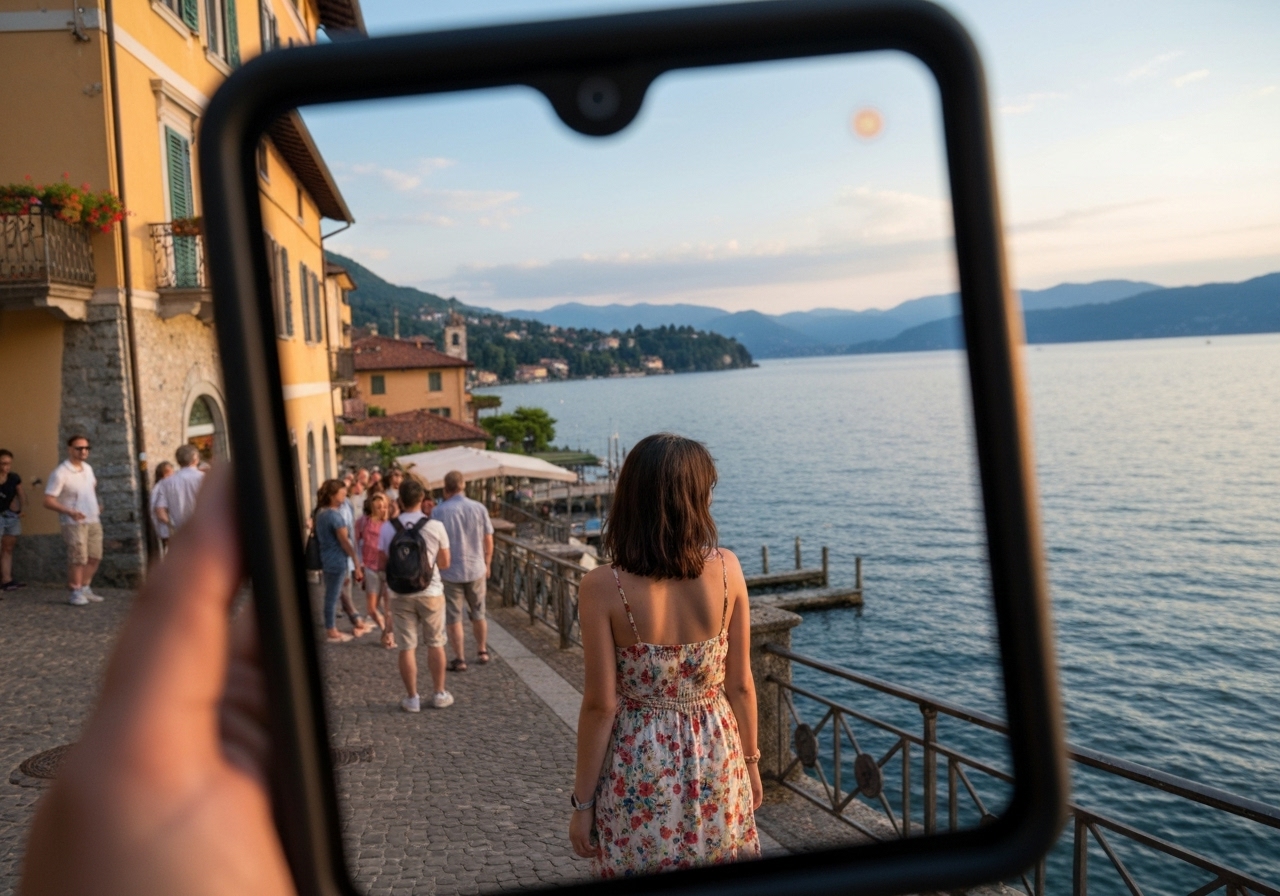 Natural travel moment in Varenna, Italy, taken with smartphone, imperfect framing
