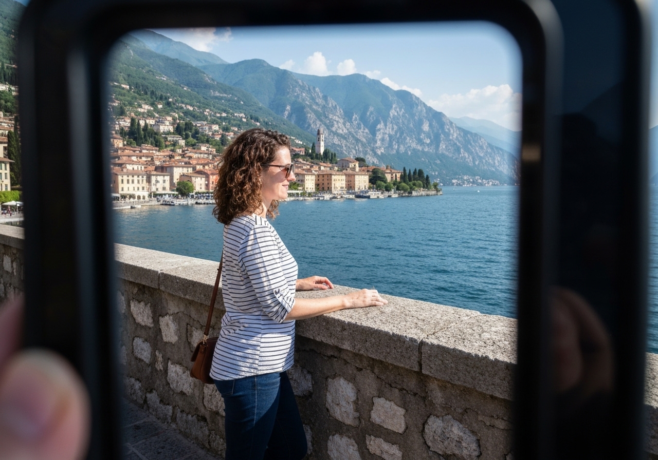 Natural travel moment in Varenna, Italy, taken with smartphone, imperfect framing