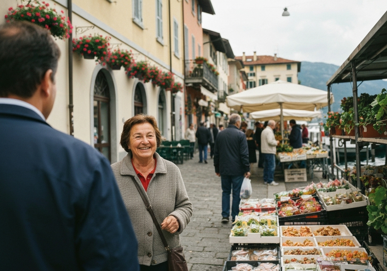 Casual street photography moment in Varenna, Italy, capturing genuine local atmosphere