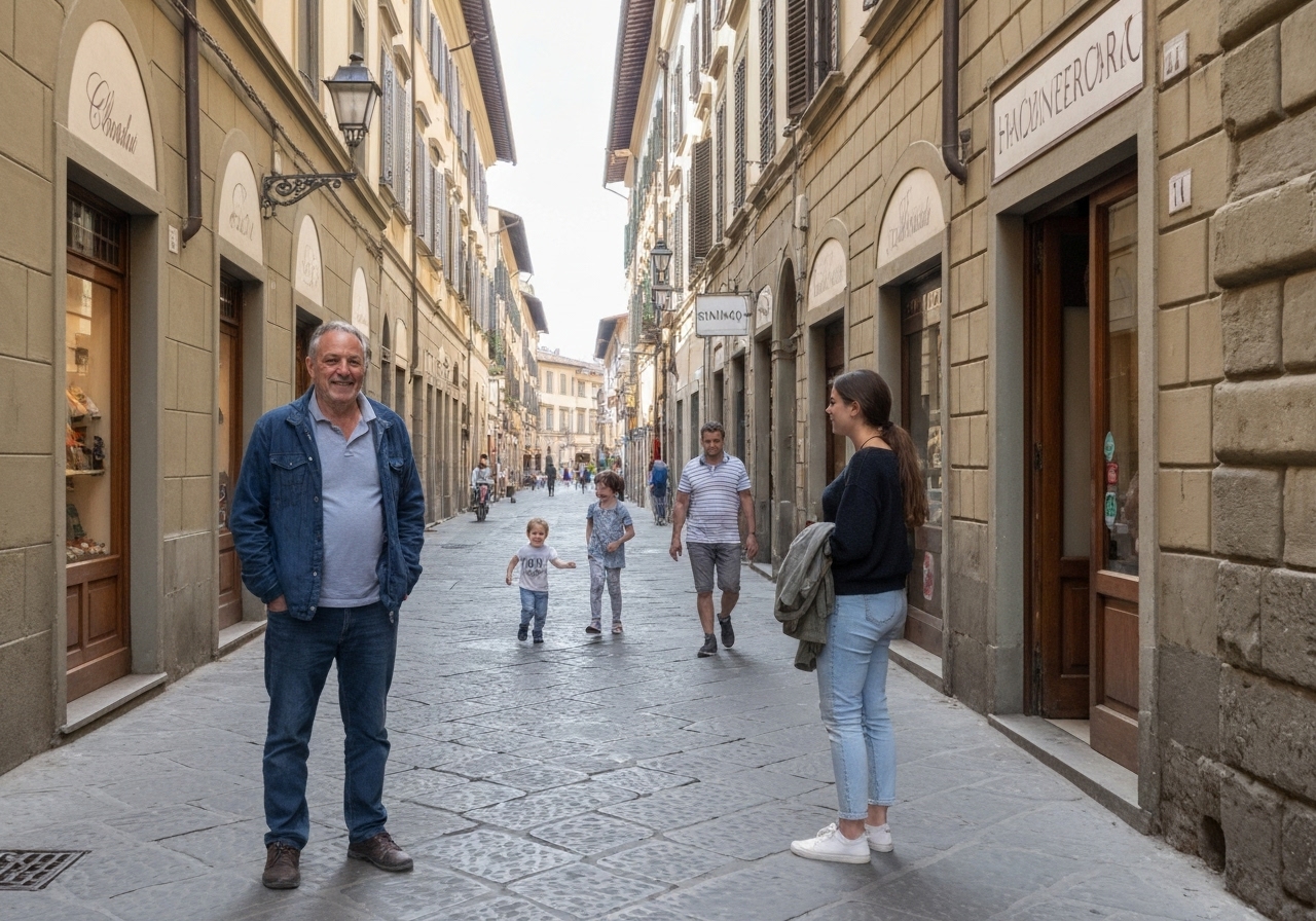 Casual street photography moment in Florence, Italy, capturing genuine local atmosphere