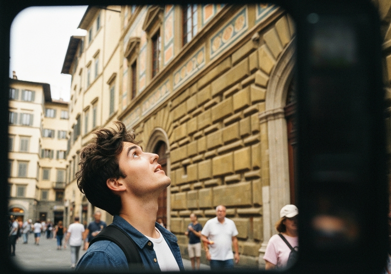 Natural travel moment in Florence, Italy, taken with smartphone, imperfect framing