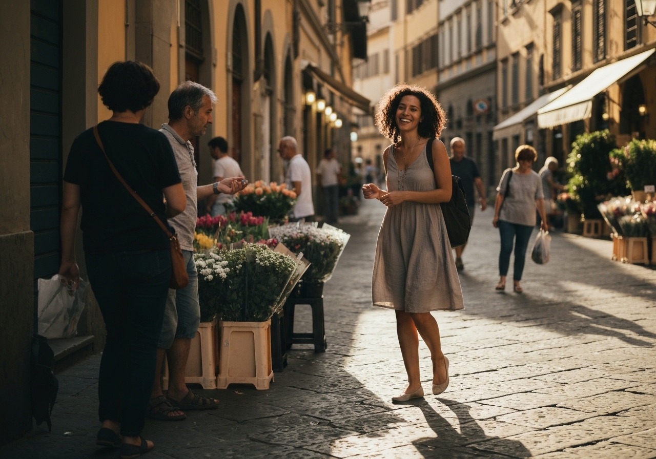 Casual street photography moment in Florence, Italy, capturing genuine local atmosphere