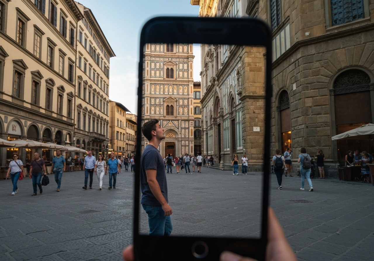 Natural travel moment in Florence, Italy, taken with smartphone, imperfect framing