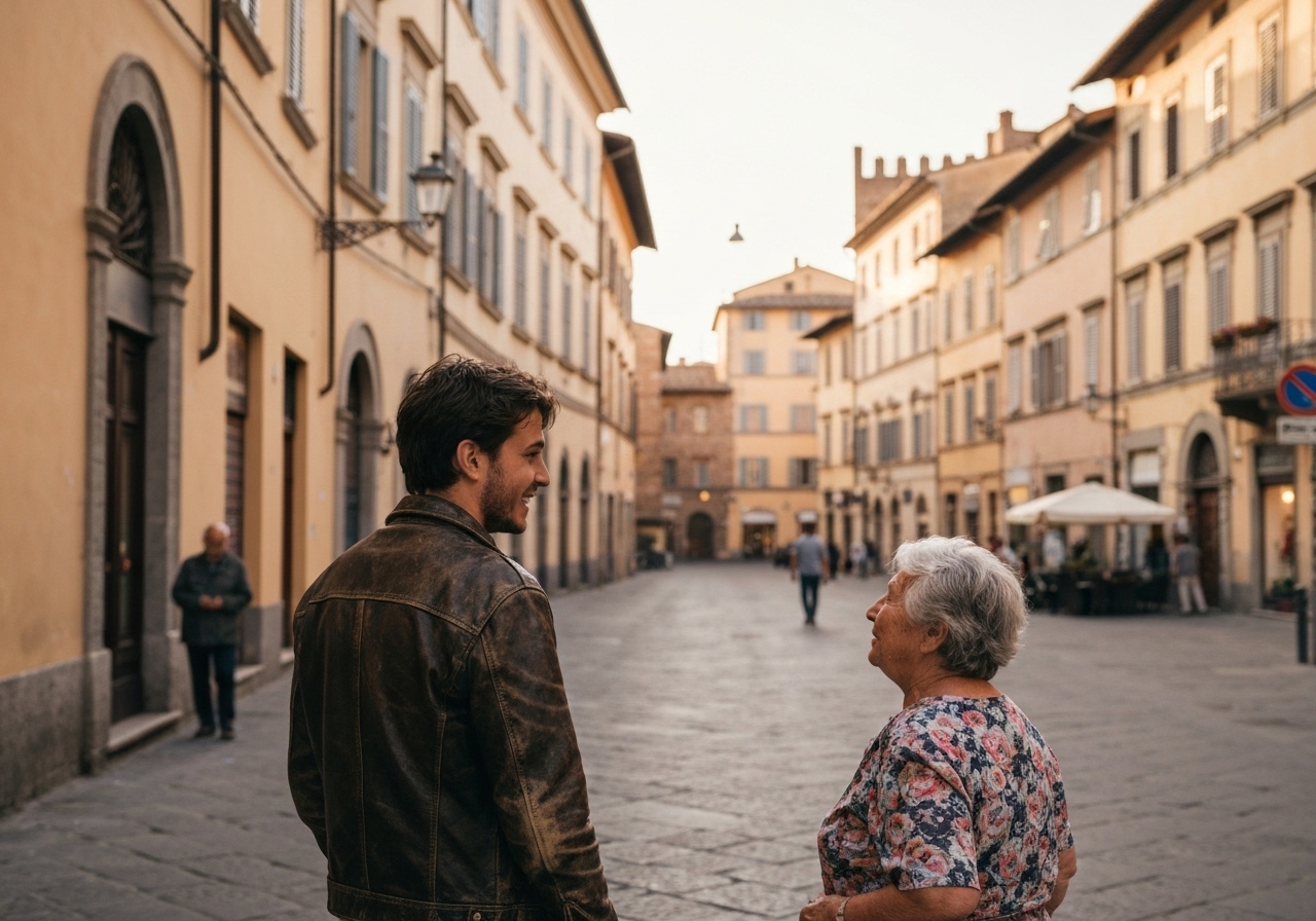 Casual street photography moment in Siena, Italy, capturing genuine local atmosphere