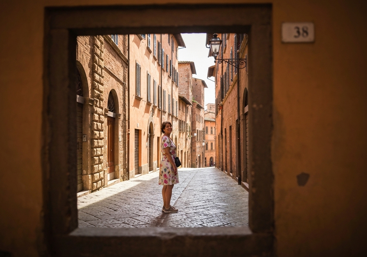Natural travel moment in Siena, Italy, taken with smartphone, imperfect framing