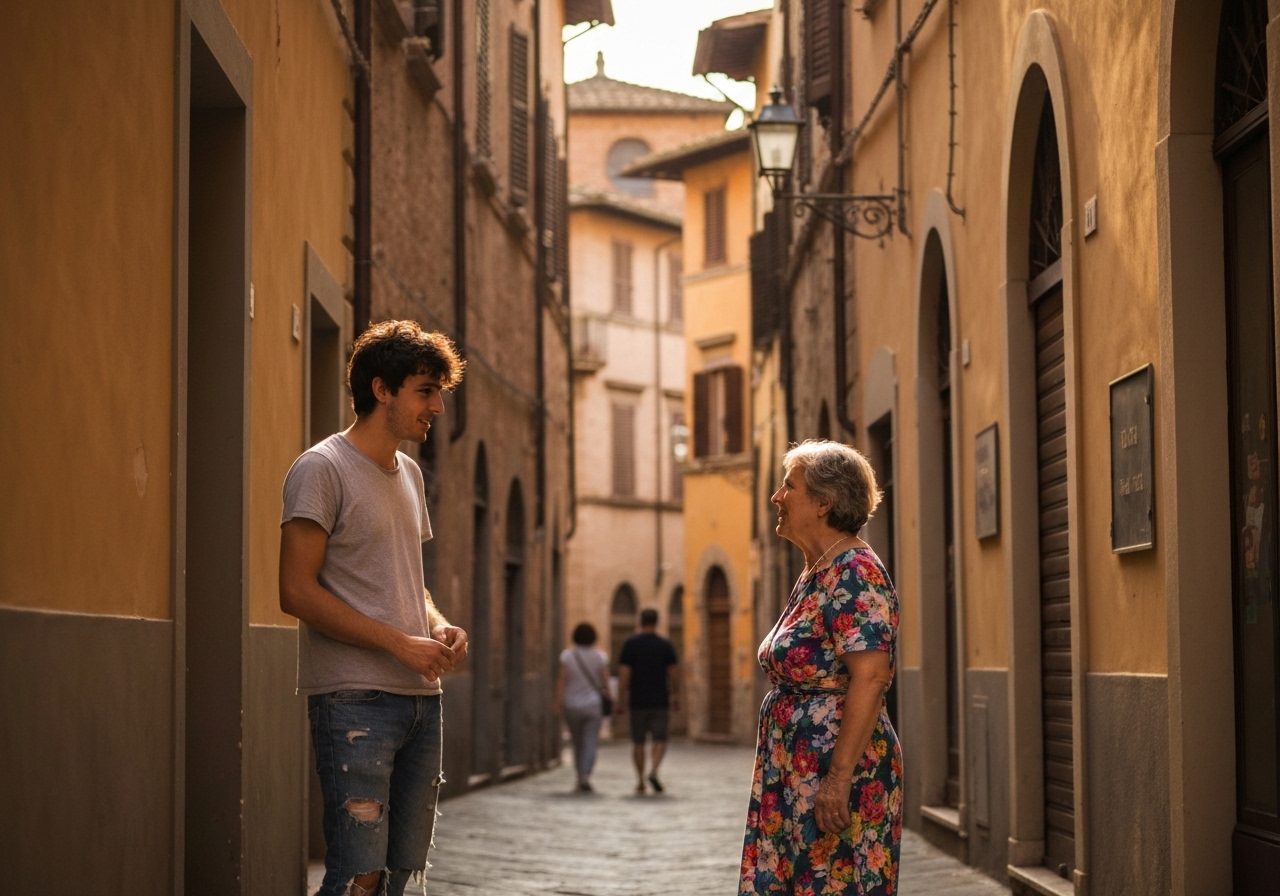 Casual street photography moment in Siena, Italy, capturing genuine local atmosphere