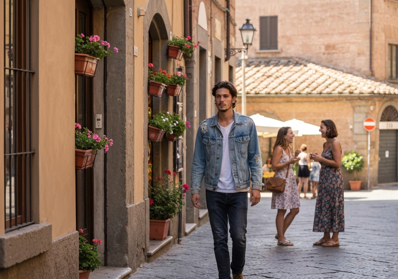 Casual street photography moment in Siena, Italy, capturing genuine local atmosphere