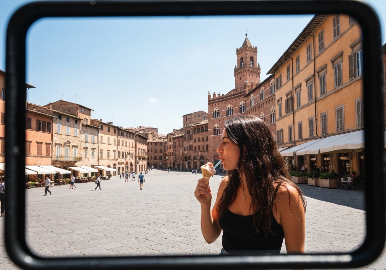 Natural travel moment in Siena, Italy, taken with smartphone, imperfect framing