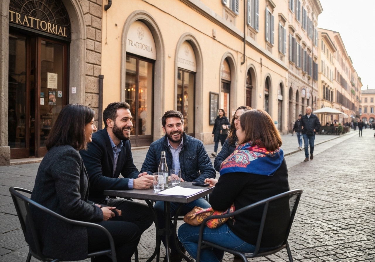 Casual street photography moment in Bologna, Italy, capturing genuine local atmosphere