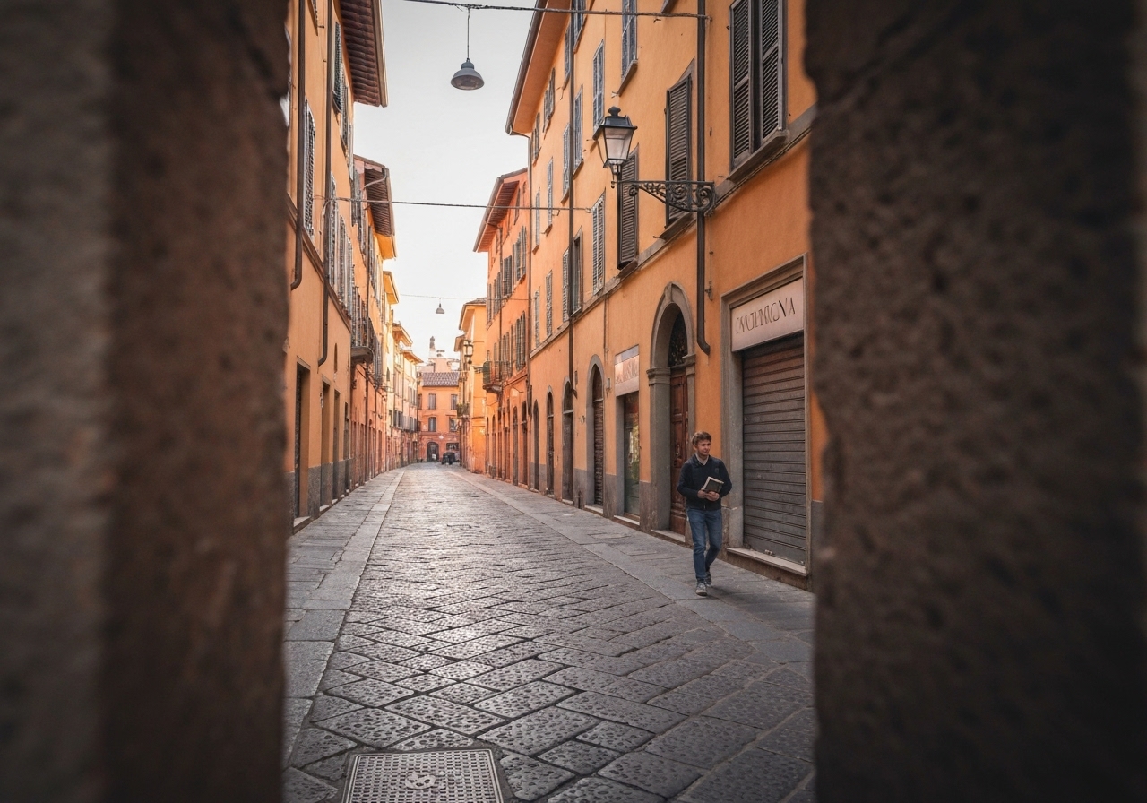 Natural travel moment in Bologna, Italy, taken with smartphone, imperfect framing