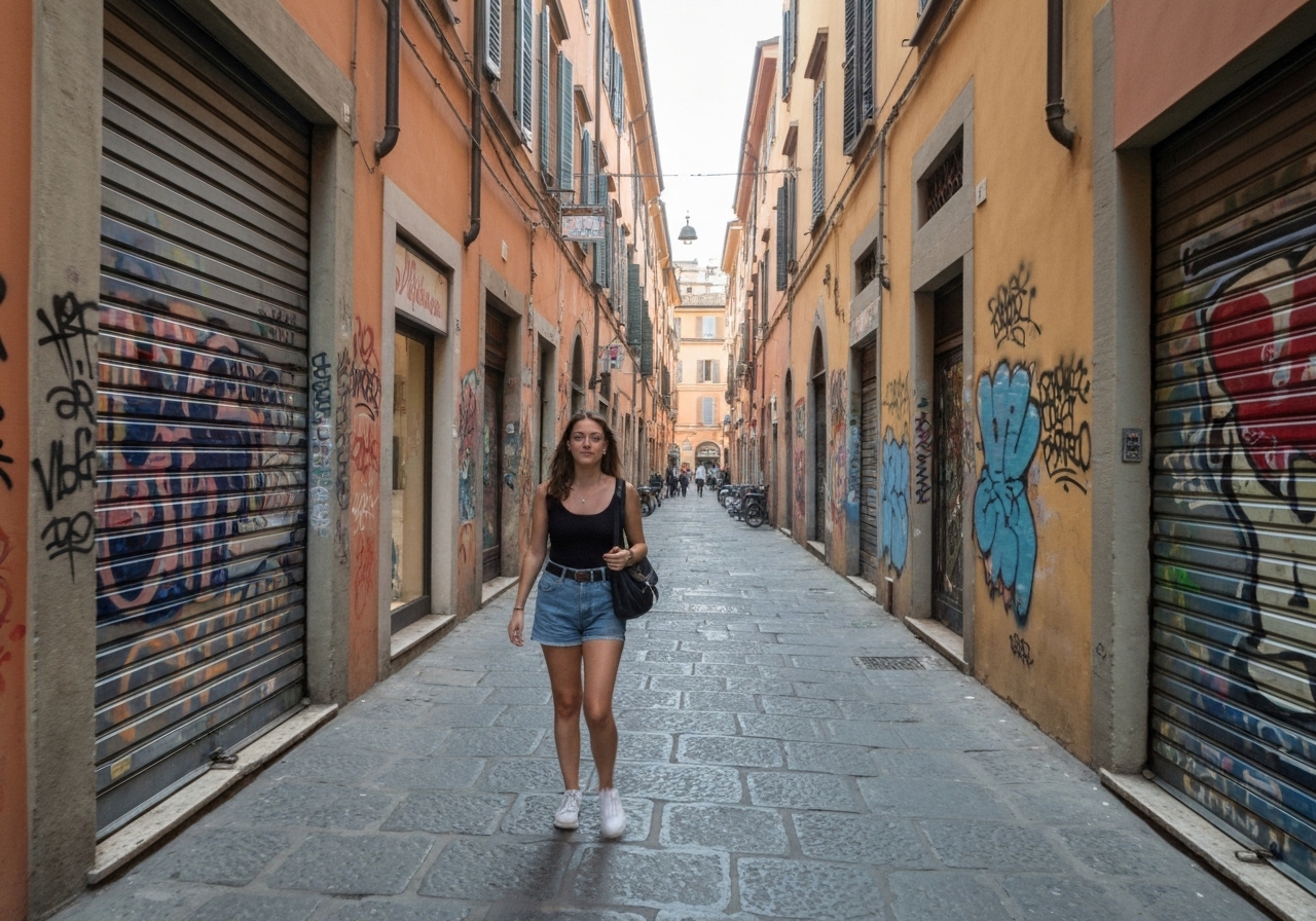 Spontaneous smartphone photo of daily life in Bologna, Italy, authentic and unposed