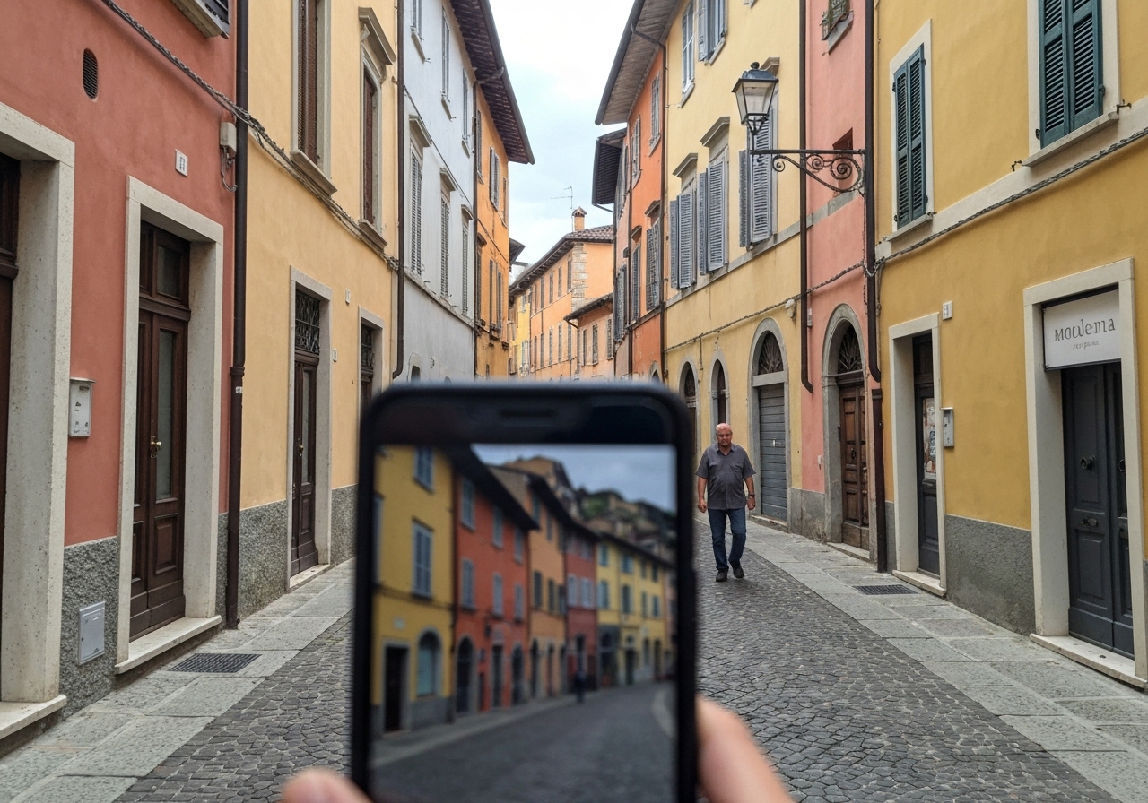Natural travel moment in Modena, Italy, taken with smartphone, imperfect framing