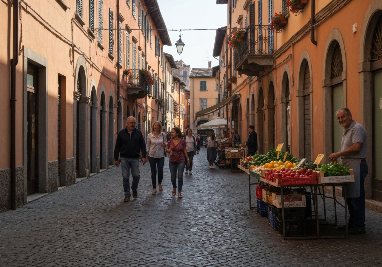 Casual street photography moment in Modena, Italy, capturing genuine local atmosphere