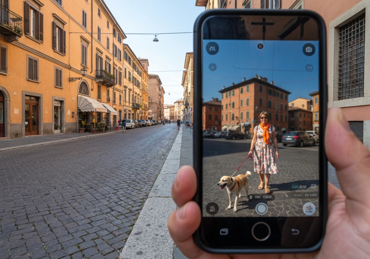 Natural travel moment in Bologna, Italy, taken with smartphone, imperfect framing