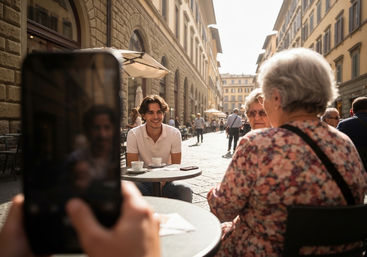 Spontaneous smartphone photo of daily life in Florence, Italy, authentic and unposed
