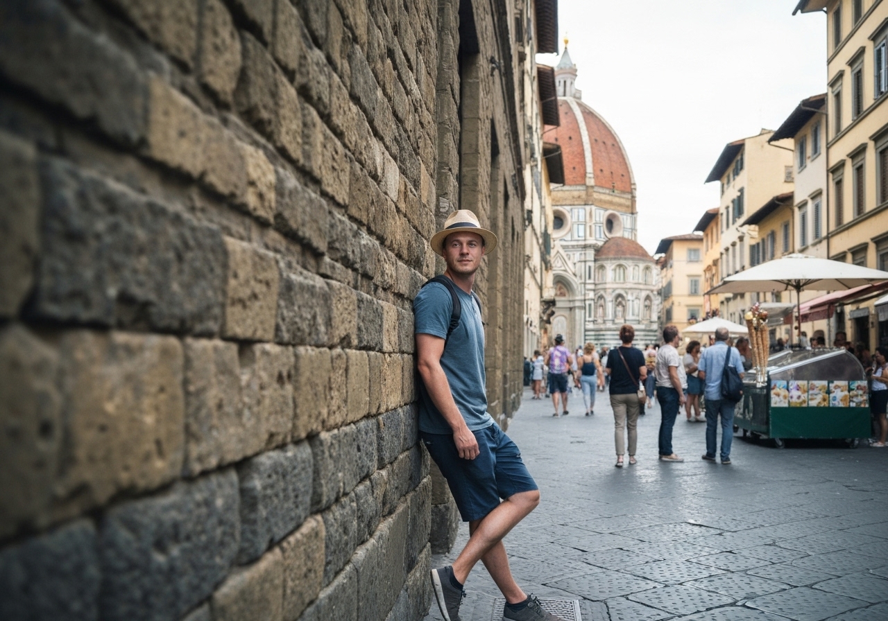 Natural travel moment in Florence, Italy, taken with smartphone, imperfect framing